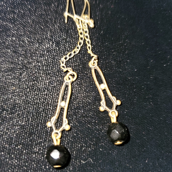 5 Pairs Vintage Brass and Glass Dangle Earrings BOHO Delicate Fillagree Lacy - Picture 5 of 12